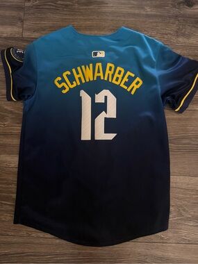 Nike Blue Button-Up Jersey with Yellow Philadelphia Embroidery